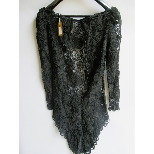 79 - Black lace asymmetric dress with long sleeves and button fastening (no labels)