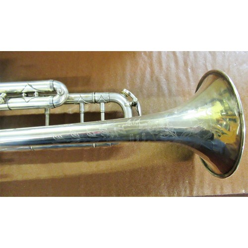 212 - French nickel plated brass trumpet by Aubertin, in original case