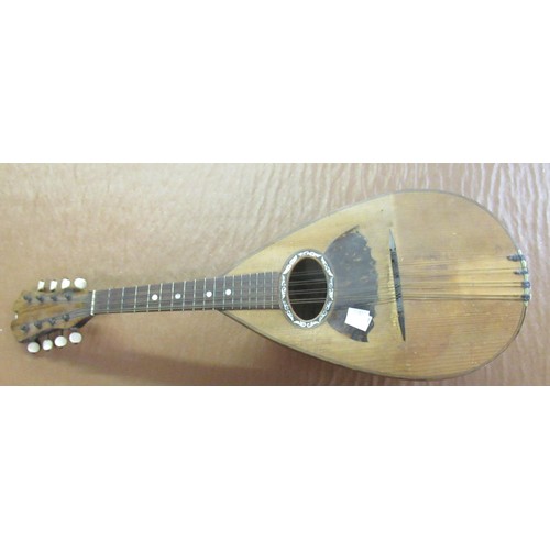 333 - Italian mandolin with tortoiseshell, mother of pearl and line inlaid decoration, together with a mod... 