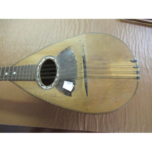 333 - Italian mandolin with tortoiseshell, mother of pearl and line inlaid decoration, together with a mod... 