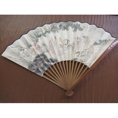 336 - Collection of eight various 20th Century oriental bamboo and hand painted and printed fans