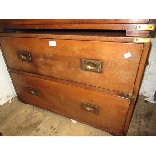 1825 - Pair of mid 20th Century yew wood military style two drawer bedside chests