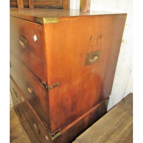 1825 - Pair of mid 20th Century yew wood military style two drawer bedside chests