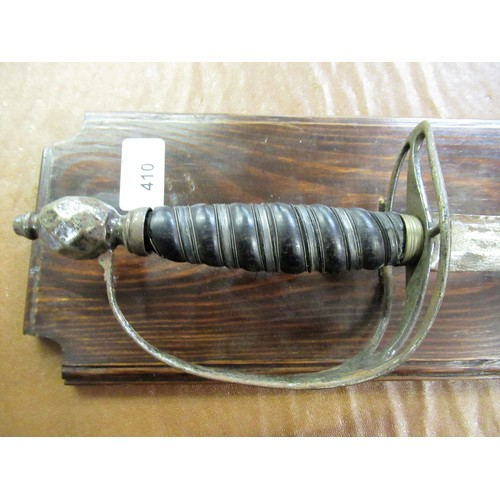 410 - Early 19th Century sabre mounted on a wooden display board