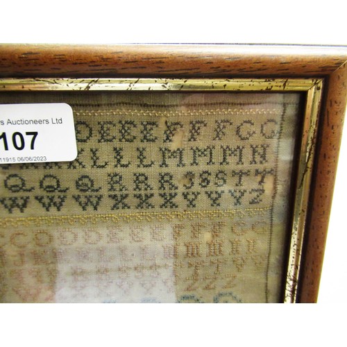 107 - Small early 19th Century alphabet sampler, dated 1806, 22cms x 20cms