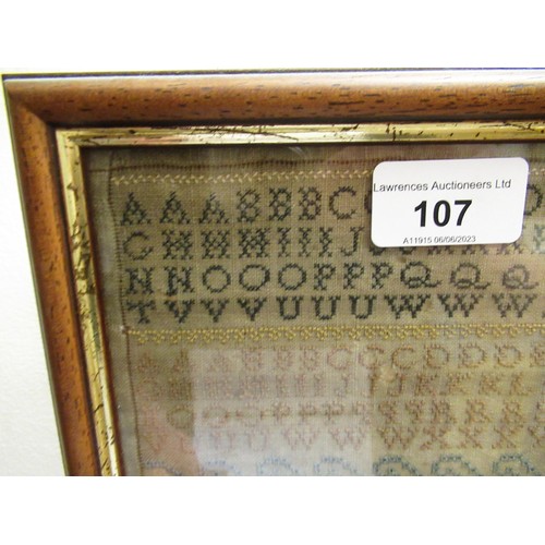 107 - Small early 19th Century alphabet sampler, dated 1806, 22cms x 20cms