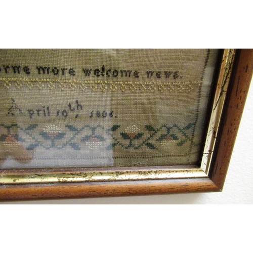 107 - Small early 19th Century alphabet sampler, dated 1806, 22cms x 20cms