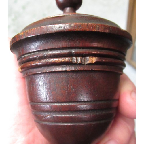 245 - Chinese bamboo cylindrical vase, a rectangular tea caddy and a pair of turned wooden covered cups