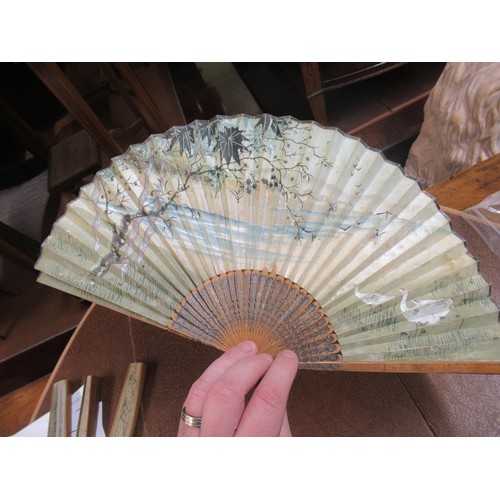 336 - Collection of eight various 20th Century oriental bamboo and hand painted and printed fans