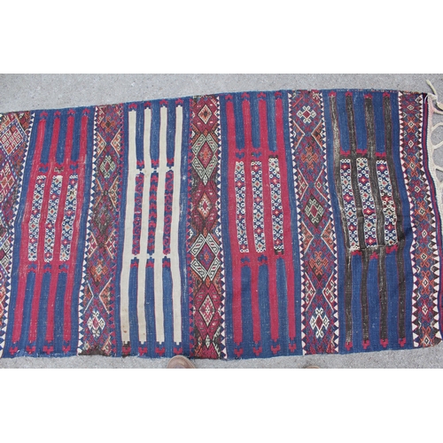 13 - Large Kelim covered cushion, 102cms and a similar Kelim rug