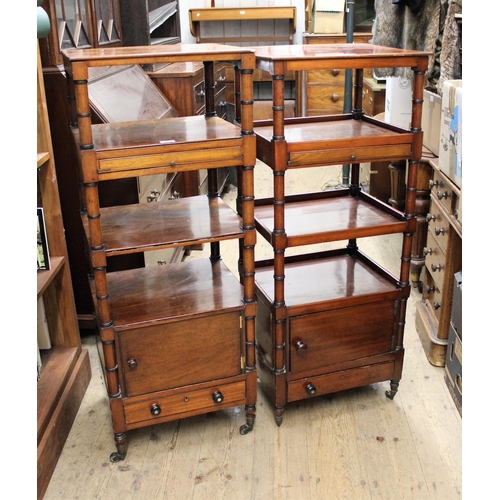 1861 - Two 19th Century mahogany three tier whatnots, each with pull-out slide and cupboards with drawers t... 