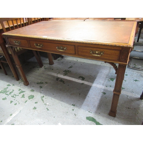 1863 - Chippendale style mahogany writing table with three drawers, 126cms wide x 69cms deep x 74cms high