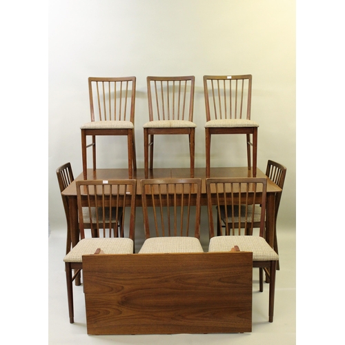 1865 - Mid 20th Century teak extending dining table with eight matching chairs and sideboard