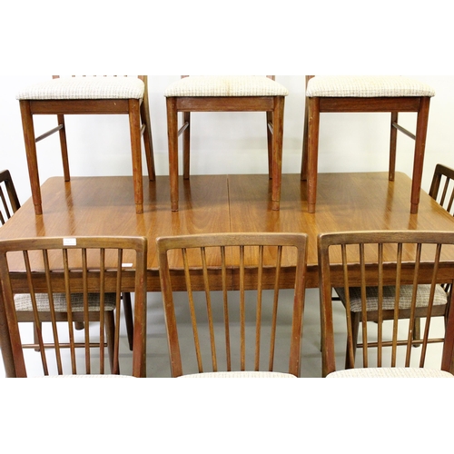 1865 - Mid 20th Century teak extending dining table with eight matching chairs and sideboard