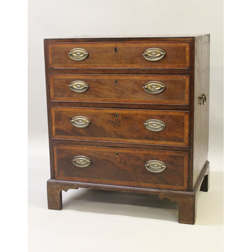 1867 - Late 19th Century mahogany and satinwood inlaid chest of four long graduated drawers raised on brack... 