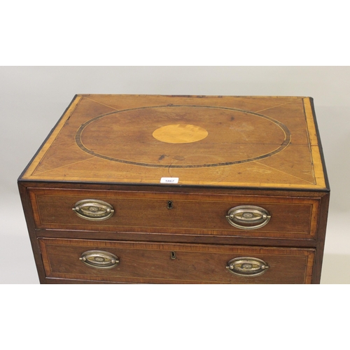 1867 - Late 19th Century mahogany and satinwood inlaid chest of four long graduated drawers raised on brack... 