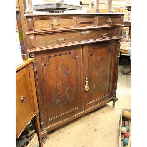 1868 - Late 19th Century mahogany side cabinet with two short over one long drawer, two cupboard doors, inc... 