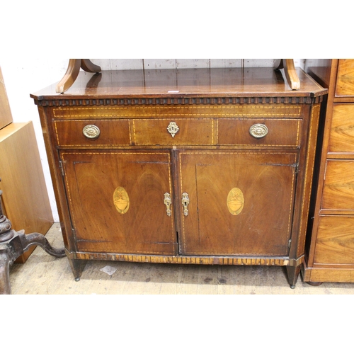 1869 - 19th Century French side cabinet, mahogany inlaid with single drawer over two cupboard doors flanked... 