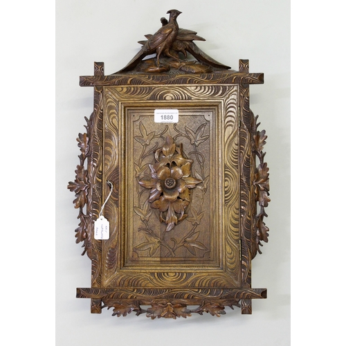 1880 - Late 19th Century Black Forest carved walnut wall cupboard with cock and hen pheasant surmount, furt... 