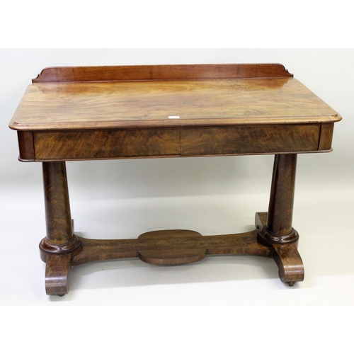 1883 - Victorian mahogany washstand, the moulded top above two frieze drawers on tapering turned supports w... 