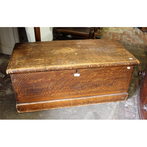 1889 - 19th Century pine trunk with a painted grain finish, 94cms wide, together with a small 19th Century ... 