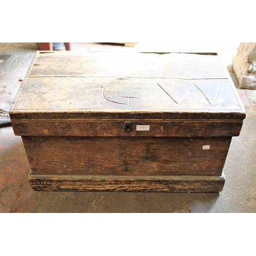 1889 - 19th Century pine trunk with a painted grain finish, 94cms wide, together with a small 19th Century ... 