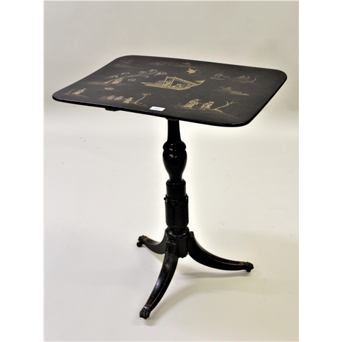 1904 - Late 19th / early 20th Century black chinoiserie rectangular tilt top pedestal table with turned and... 