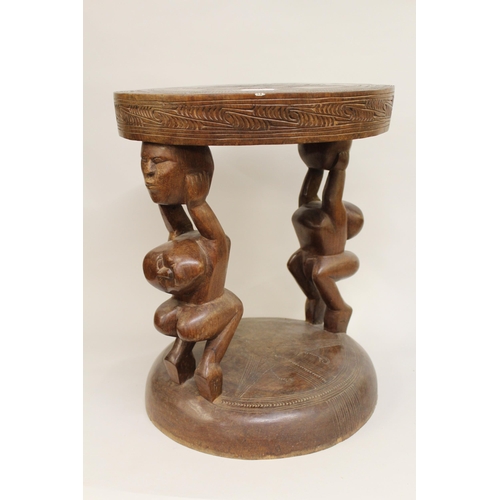 1921 - African native carved figural stool