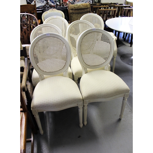 1925 - Set of six (two plus four) modern cane back dining chairs with overstuffed seats, in French style on... 