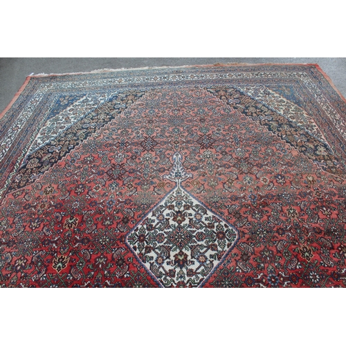 27 - Large Hamadan carpet of all-over Herati design in shades of blue, red and cream, 14ft x 11ft approxi... 