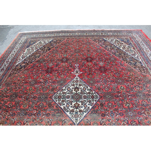 27 - Large Hamadan carpet of all-over Herati design in shades of blue, red and cream, 14ft x 11ft approxi... 