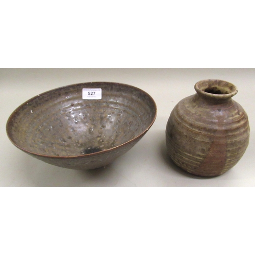 Studio pottery bowl signed C.I. and a similar vase signed P.B.
