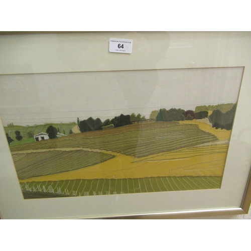 64 - Jean Roth, machine embroidered picture of Italian farmland, signed by the artist, 27cms x 45cms