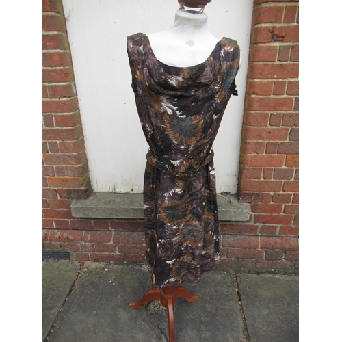 69 - Susan Small of London, 1950's / 60's brown floral belted sleeveless dress and Popover by Dereta toge... 