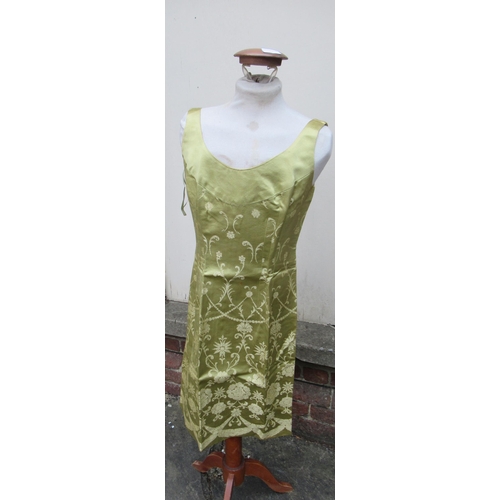 70 - Bernard Freres, London and Paris, 1950's / 60's green and gold cocktail dress, size 14 and another b... 