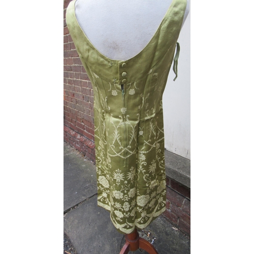 70 - Bernard Freres, London and Paris, 1950's / 60's green and gold cocktail dress, size 14 and another b... 