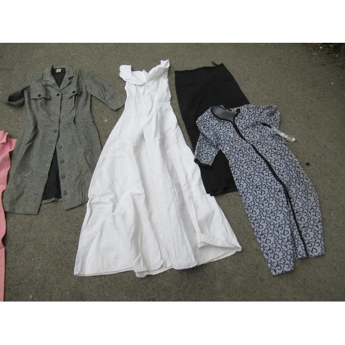 72 - Quantity of 1950's / 60's clothing including a 1950's cream evening dress and a black organza dress ... 