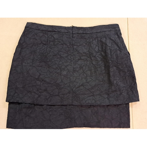 84 - Desigual, black skirt embroidered with butterflies, size 42 and another Desigual blue patterned skir... 