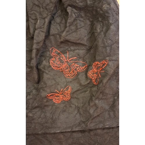 84 - Desigual, black skirt embroidered with butterflies, size 42 and another Desigual blue patterned skir... 