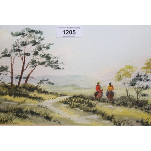 Douglas H. Griffin, watercolour, heathland with figures on horseback, signed, 18cms x 29cms, framed together with a watercolour, rural landscape, signed Catherine Wiles