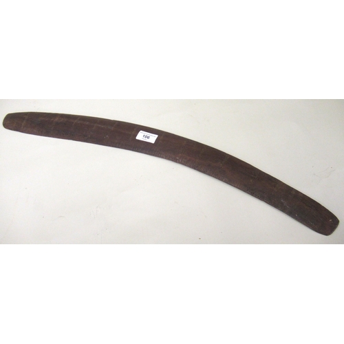 106 - Aboriginal wooden boomerang with etched decoration, 66cm