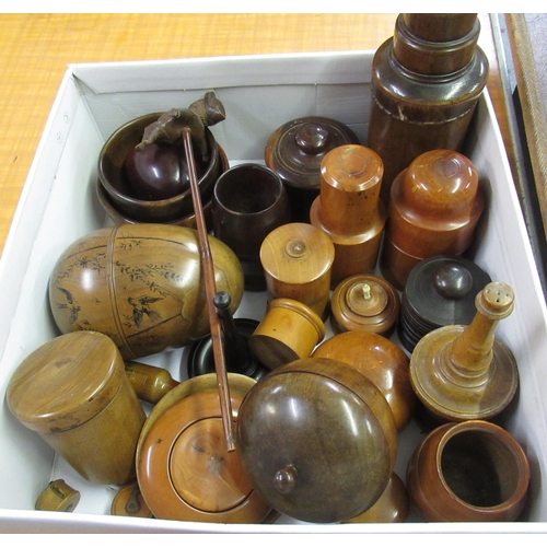 108 - Large collection of various 19th and early 20th Century treenware items, including boxes, covers, op... 