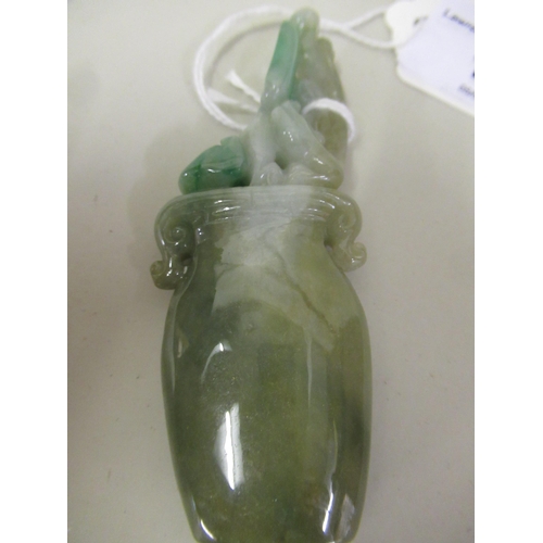 114 - Small 20th Century two colour green jade carving in the form of a two handled vase, 9cm high overall