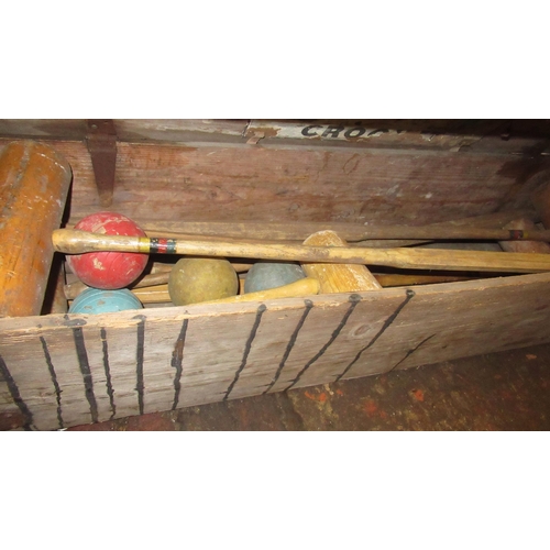 135 - Early 20th Century croquet set in a pine box