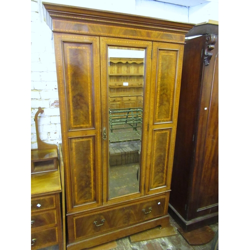 1491 - Good quality Edwardian mahogany and satinwood crossbanded single door wardrobe, 202 x 113cm, togethe... 