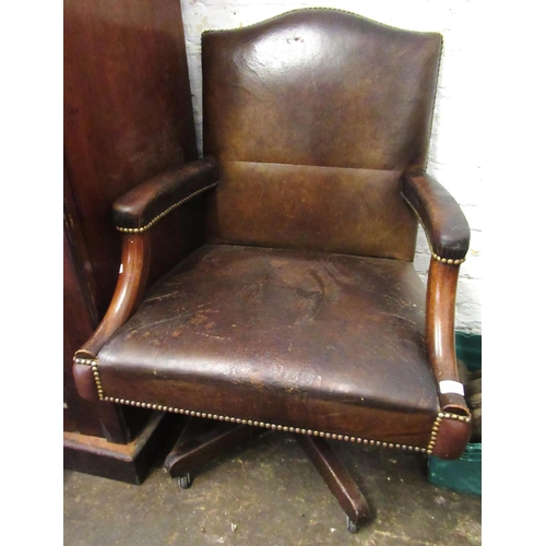 1511 - 20th Century brown leather covered open arm revolving office chair