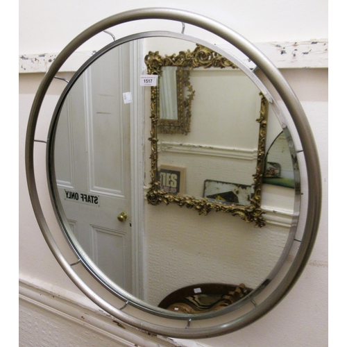 1517 - 20th Century chrome rail framed circular wall mirror, 66cm diameter