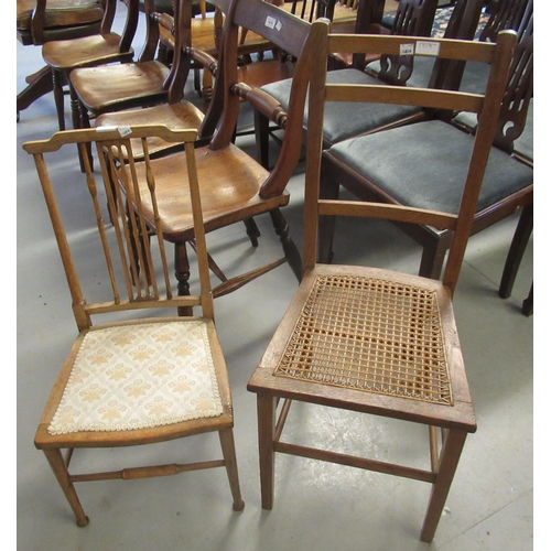 1519 - Victorian carved oak hall chair, together with a child's stickback chair and a bedroom chair