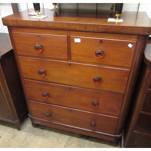 1531 - 19th Century mahogany chest of two over three long drawers with amber glass knob handles, on origina... 