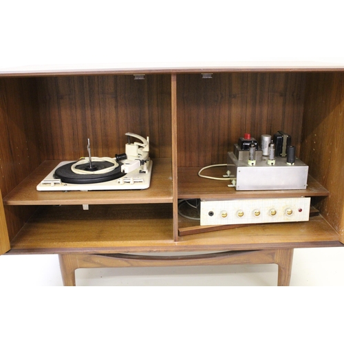 1533 - G Plan teak two door side cabinet housing a Garrard record deck with valve amp etc., 71cm high x 102... 